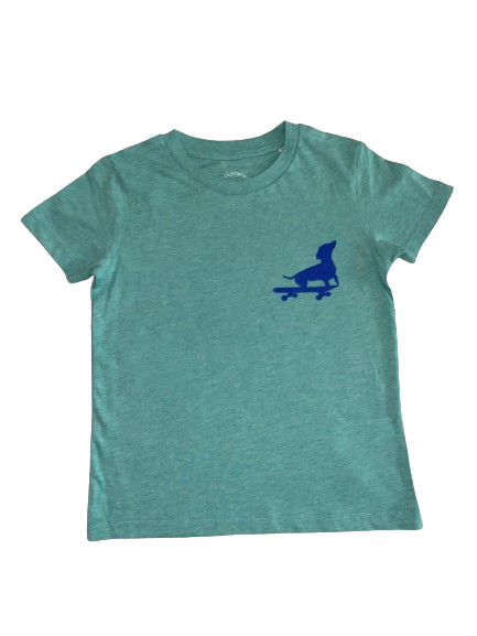 Small Dog on a Skateboard T Shirt // Heather Green