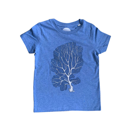 Coral Print on Organic T-shirt in Blue