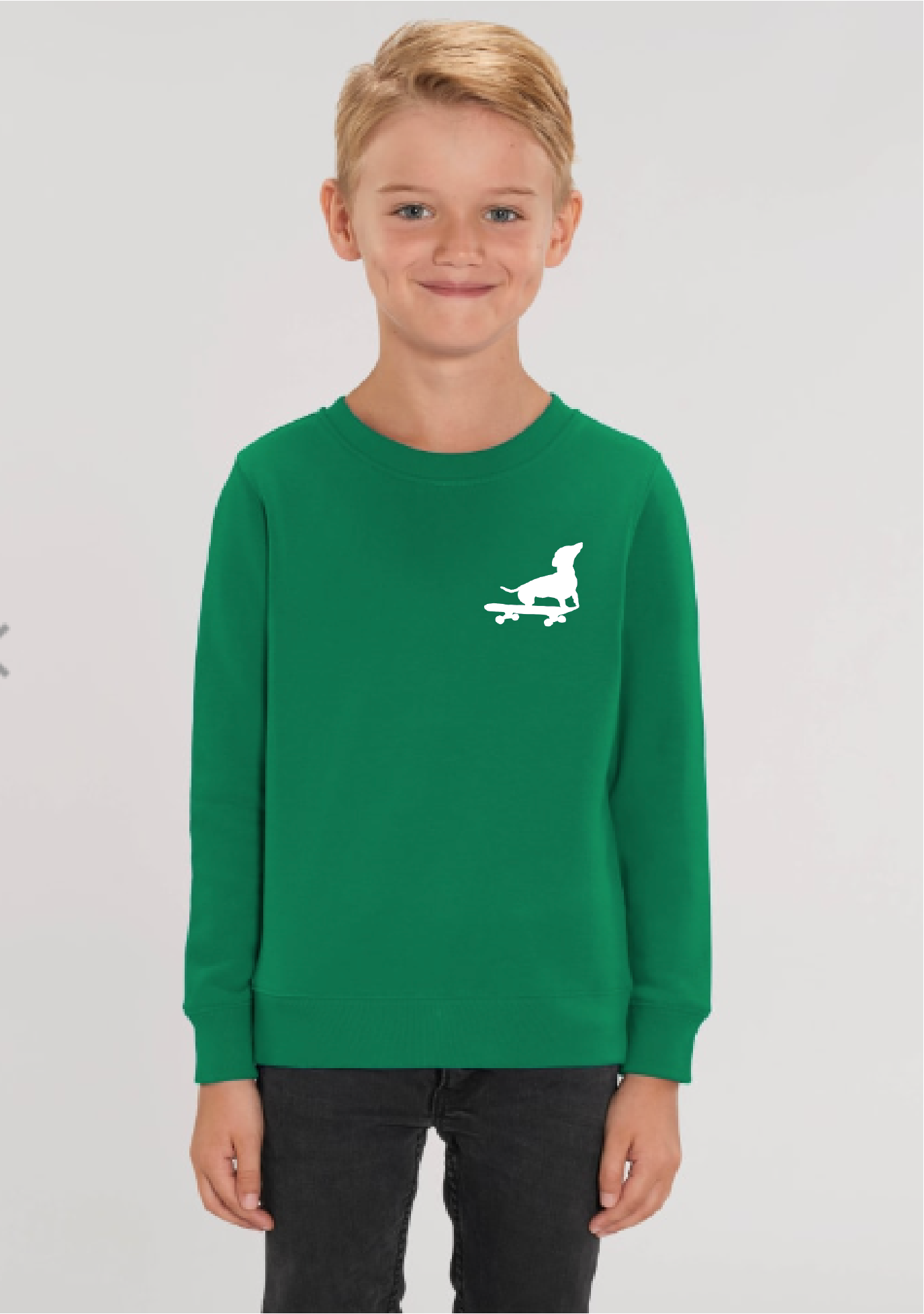 Dog on a Skateboard Green Sweatshirt