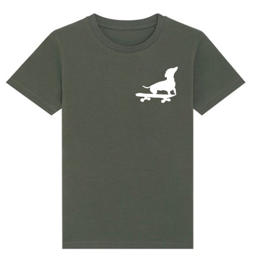 Small Dog on Skateboard T shirt // Cool Khaki